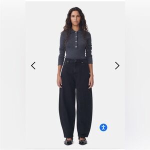 Ganni Stary Relaxed Curve Leg High Rise Full Length Black Jeans Size 27